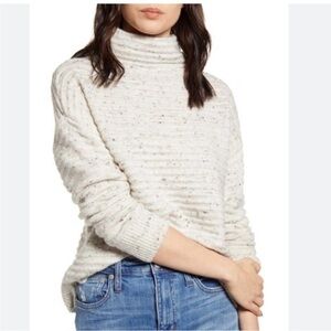 Madewell Belmont mock neck rib knit ottoman stitch sweater in oatmeal color